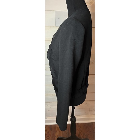 Women's Gap Black Ruffled Jacket Ruching Bottom Sz M Zip Front Top - Picture 8 of 13